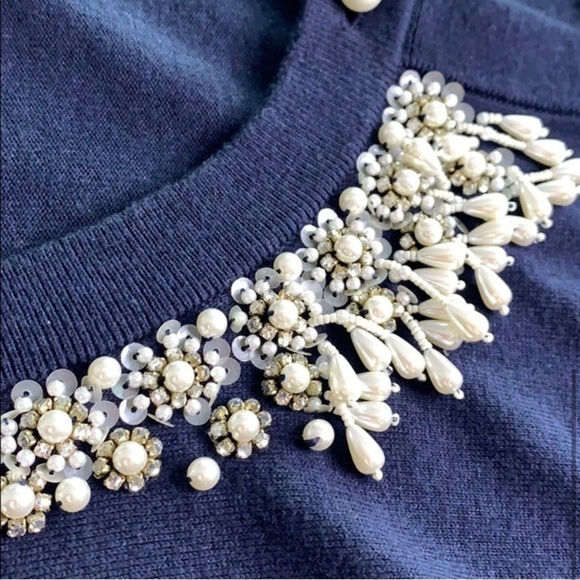 Kate Spade Navy Pearl Embellished Cardigan sweater small women’s top - Picture 2 of 8